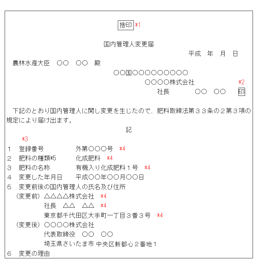 国内管理人変更届の様式