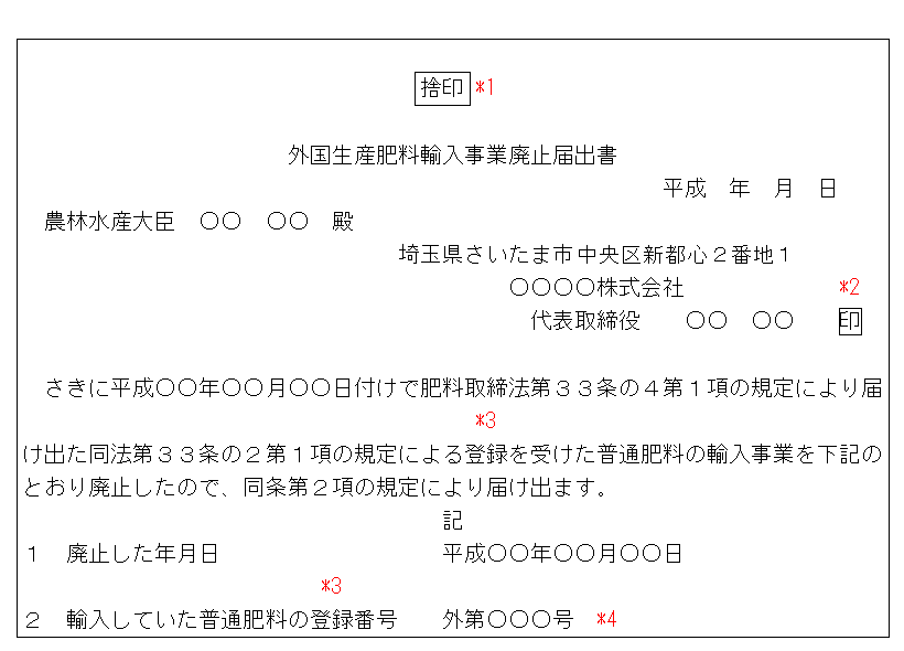 外国生産肥料輸入事業廃止届出書の様式