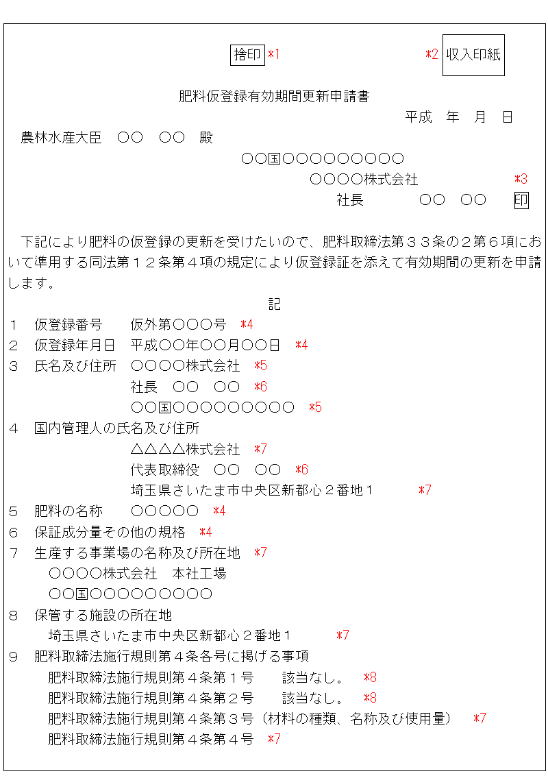 仮登録有効期間更新申請書