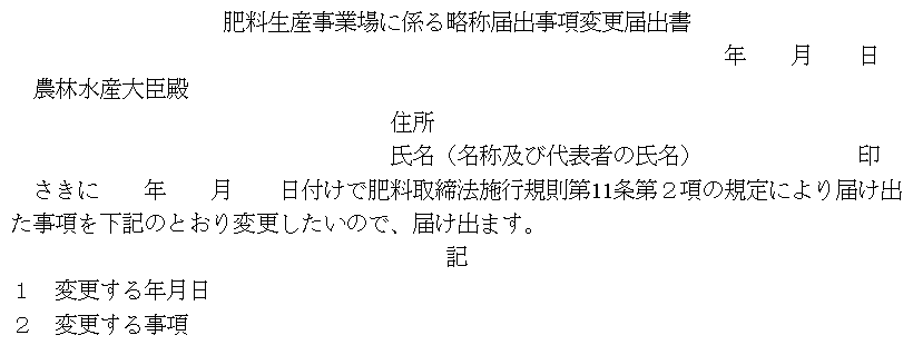 肥料生産事業場に係る略称届出事項変更届出書